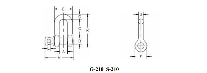 美國Crosby D型卸扣G-210結構尺寸圖