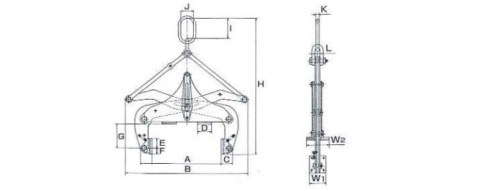 鷹牌BTS型石材起吊用夾鉗結(jié)構(gòu)尺寸圖片