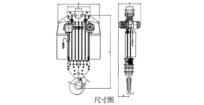 30噸單速環(huán)鏈電動葫蘆結構尺寸圖片