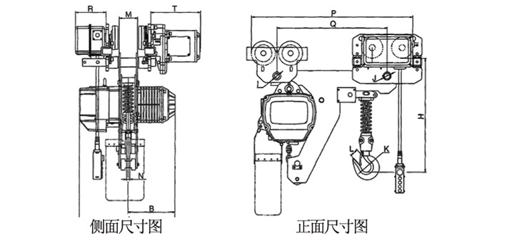 2噸低凈空環(huán)鏈電動葫蘆結構尺寸圖片