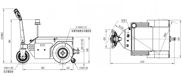 手拉式重型電動(dòng)牽引車(chē)尺寸圖